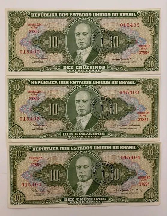 CÉDULA DE DEZ CRUZEIROS GETULIO VARGAS SEQUENCIA DE 3 CÉDULAS - Foto 2