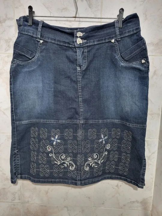 Saia Jeans Bordada - Foto 3