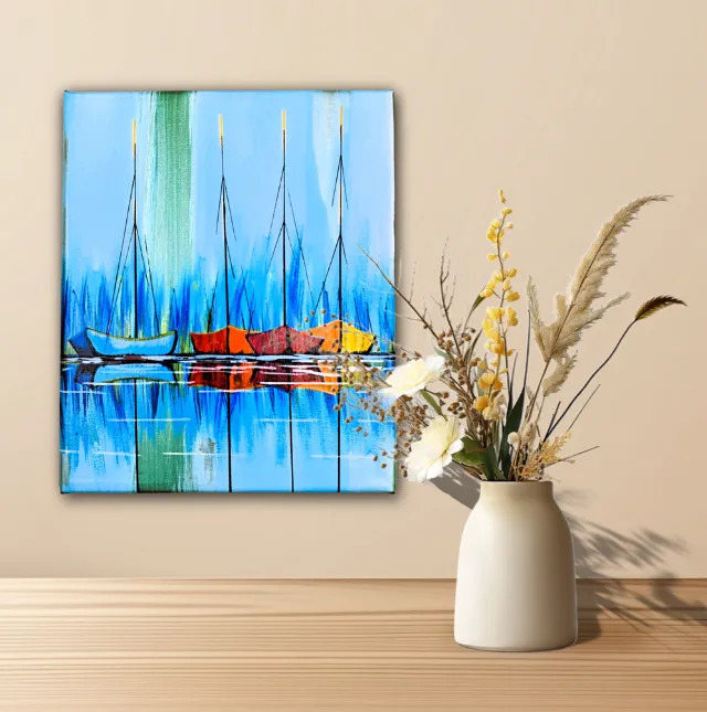 Mini quadro Decorativo De Barcos Pintados a mão