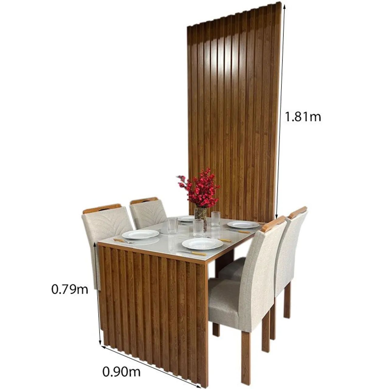 Mesa de Jantar 120x90 com Espelho 4 Cadeiras Linho Bege - Foto 5