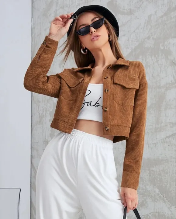 Jaqueta Casaco Cropped Marrom