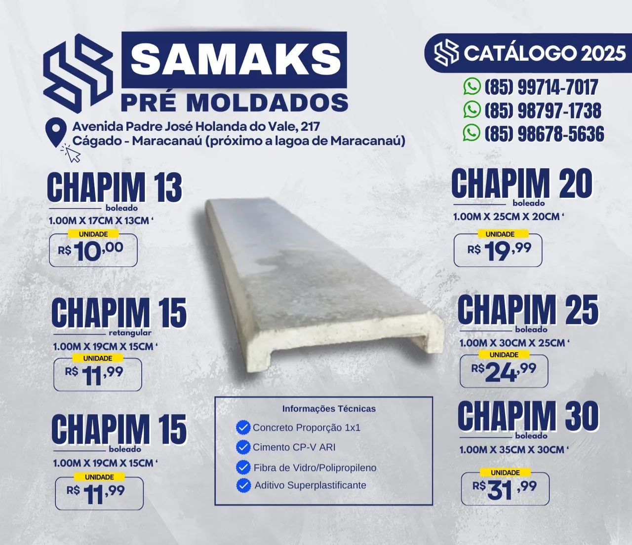 Chapim Pré Moldado SAMAKS - Diversos Tamanhos