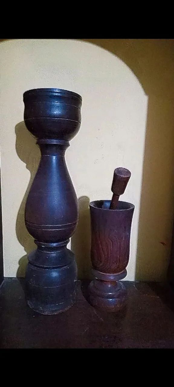 Pilão de madeira, conjunto 
