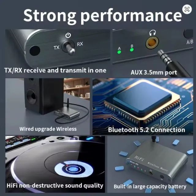 Transmissor Receptor Bluetooth 5.2, APTX-HD, Adaptativo, Adaptador de Áudio Sem Fio - Foto 3