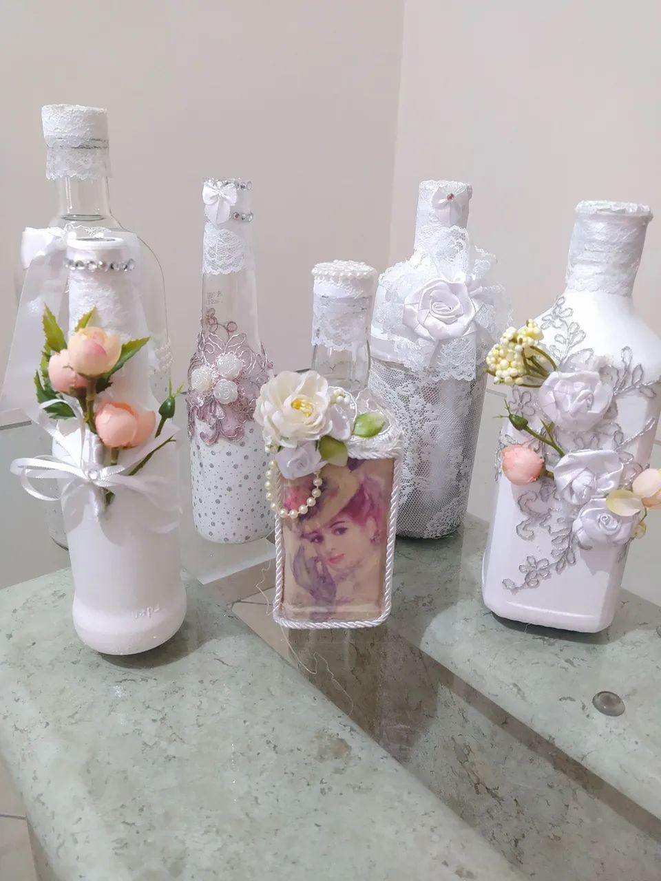 6 Garrafas Decoradas para Casamento + um champagne decorado  - Foto 2