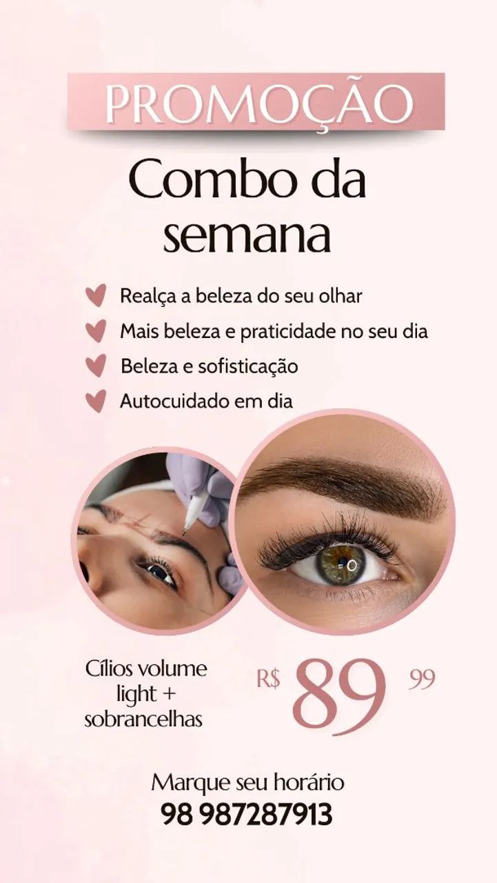 Combo de cílios e sobrancelhas - R$89,99