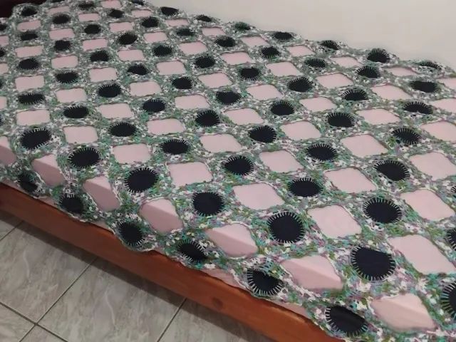 Colcha De Crochê Com Jeans Circular Cama Solteiro