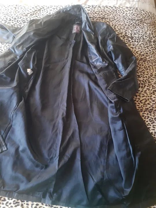 Casaco sobretudo de Couro masculino Longo Preto - Foto 3