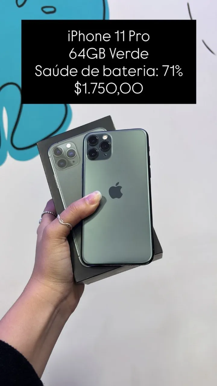 iPhone 11 Pro Max 64GB Verde Saúde de bateria 75% R$ 2.100,00