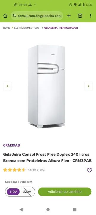 Geladeira Duplex Frost Free Crm39 Consul