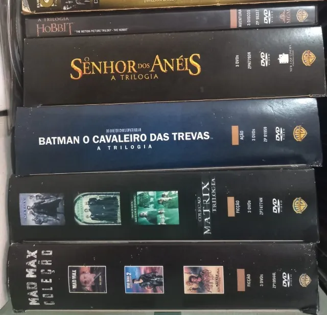 Vários Box dvds trilogias filmes batman, o senhor dos aneis, o hobbit, matrix, max max