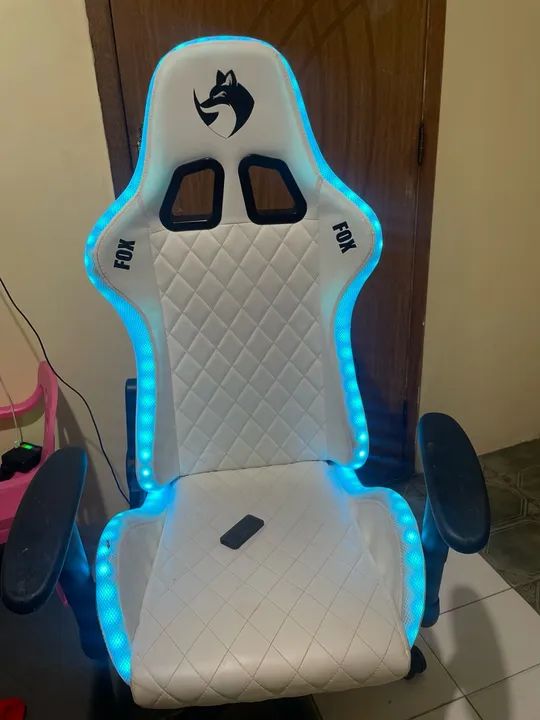 Cadeira Gamer Fox com LED Azul - Branca