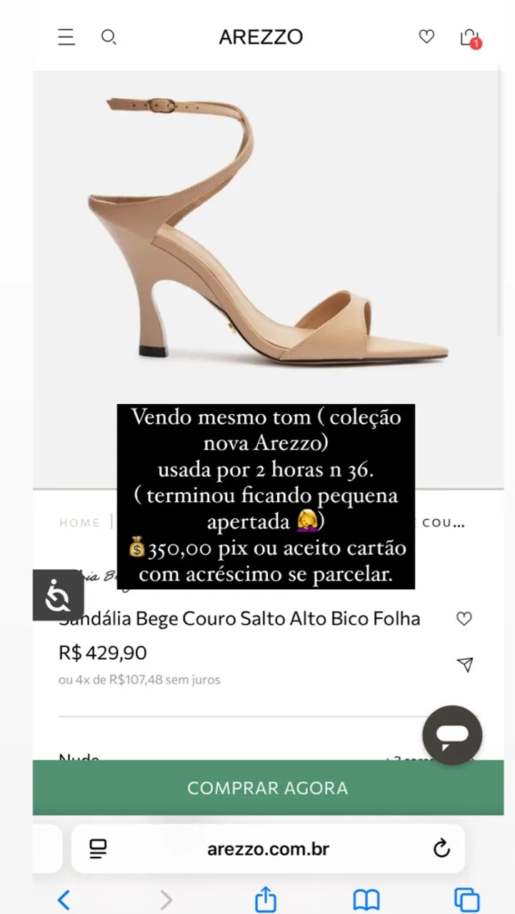 Sandália Arezzo Couro Salto Alto Bege - Coleção Nova
