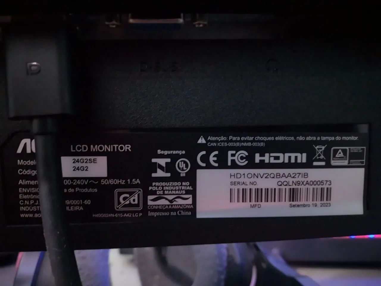 Monitor AOC 24G2SE 24 polegadas Full HD 1.5A