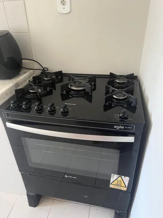 Fogão Atlas 5 Bocas Agile Glass Preto