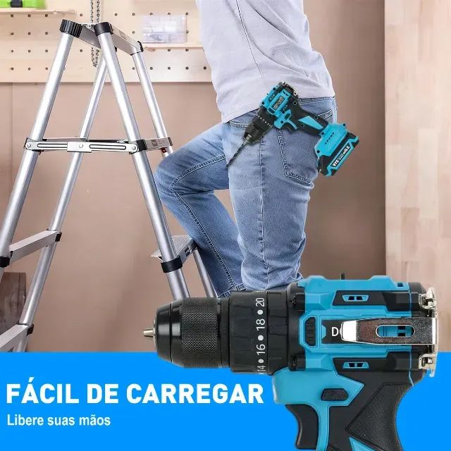 Parafusadeira E Furadeira Impacto 3 Em1 10mm C/maleta Dobevi - Azul - 60hz - Foto 4