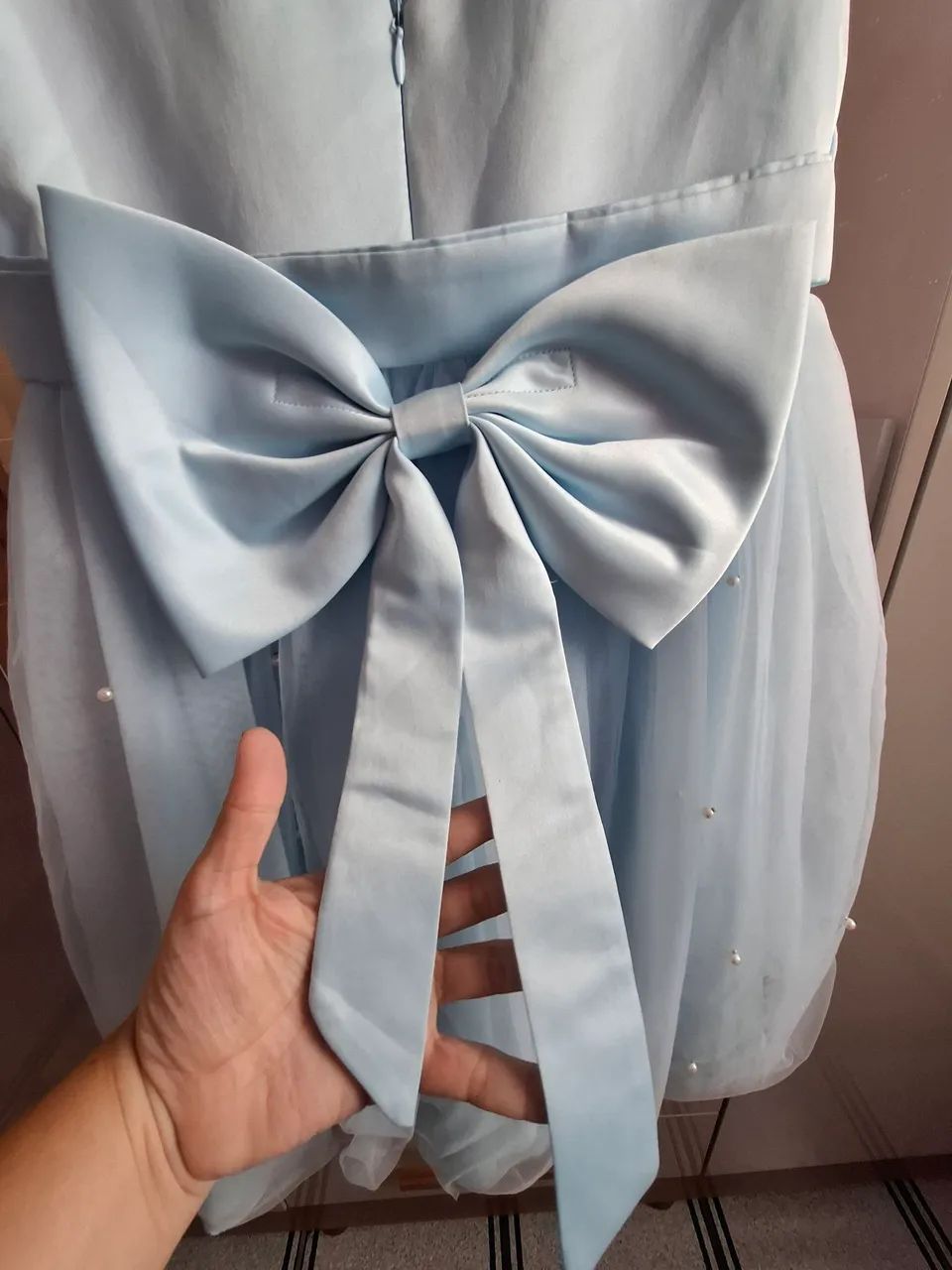 Vestido de Festa Infantil Azul com Laço - Foto 3