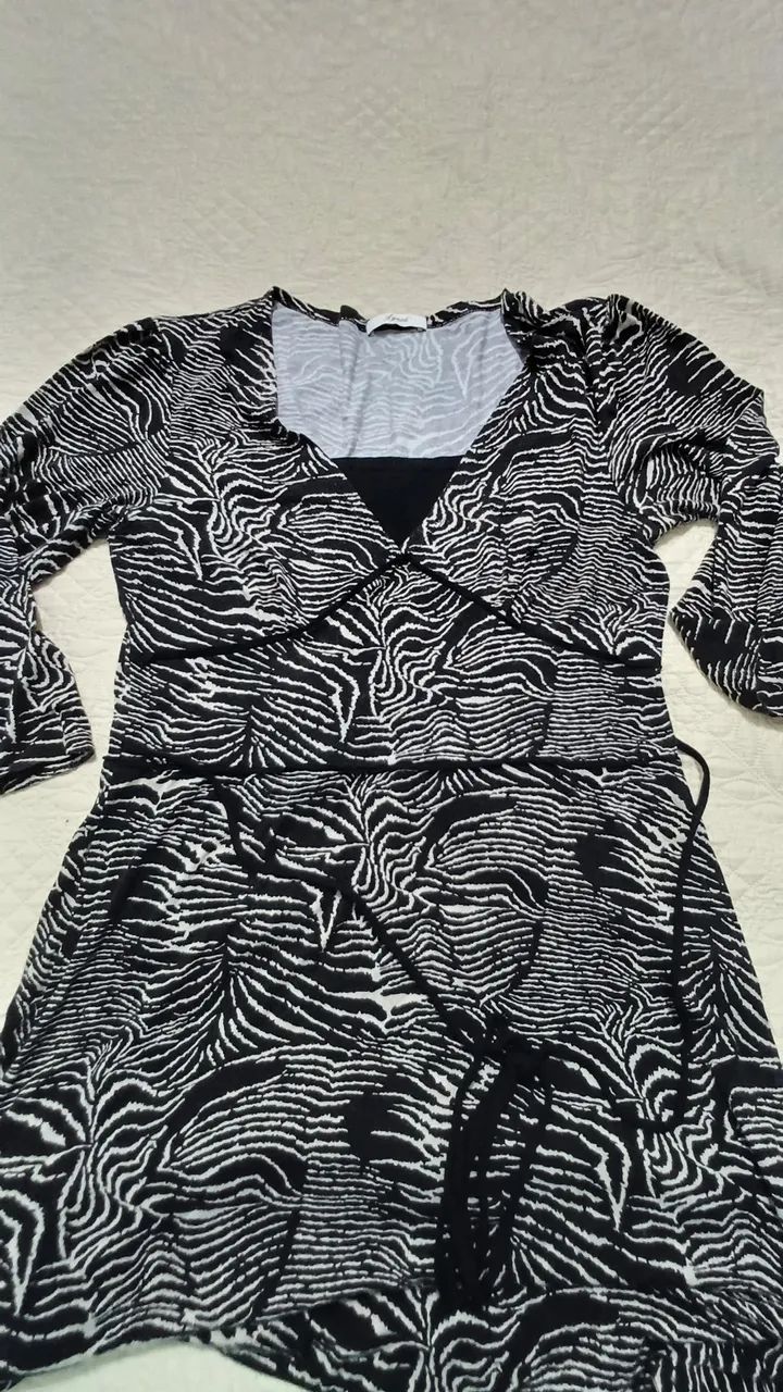 Vestido G longo Zebra Preto e Branco