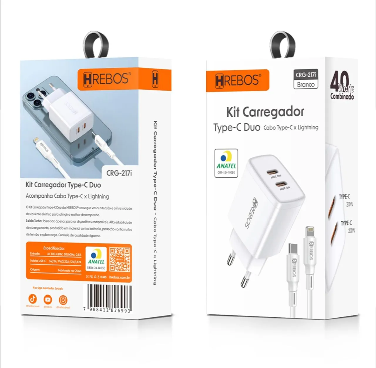 Carregador Type-C pra lighting Duo Hrebos 40W CRG-217i
