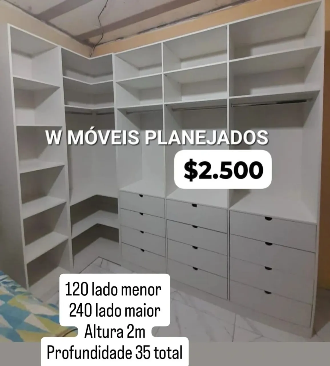 CLOSET L com diversas gavetas Em MDF