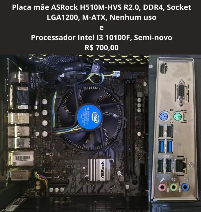Kit Placa Mãe + Processador. ASRock H510-HVS R2.0 DDR4 + I3 10100F