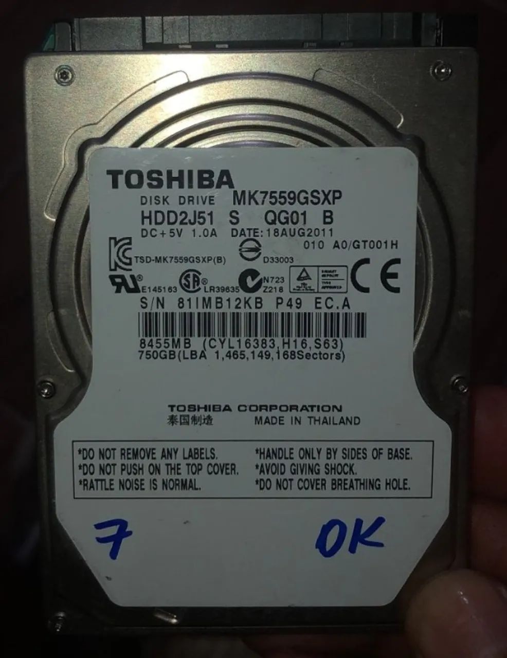 HD Notebook 750GB SATA 2.5 Slim - Testado - Foto 3