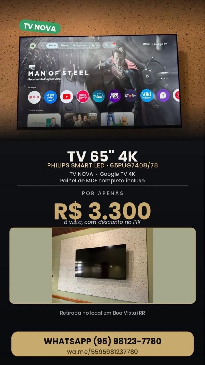 TV 65? 4K Philips Nova - Google TV + Painel Incluso - Foto 2
