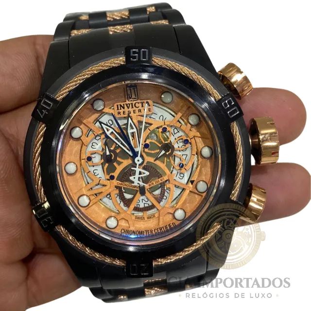 Relógio Invicta Reserve Bolt Zeus Skeleton Preto Rose Caixa Original