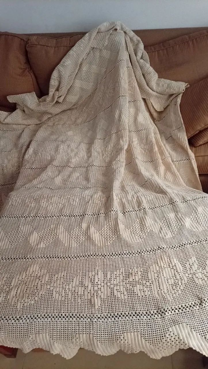Colcha de crochê antiga feito a mão Queen  - Foto 4