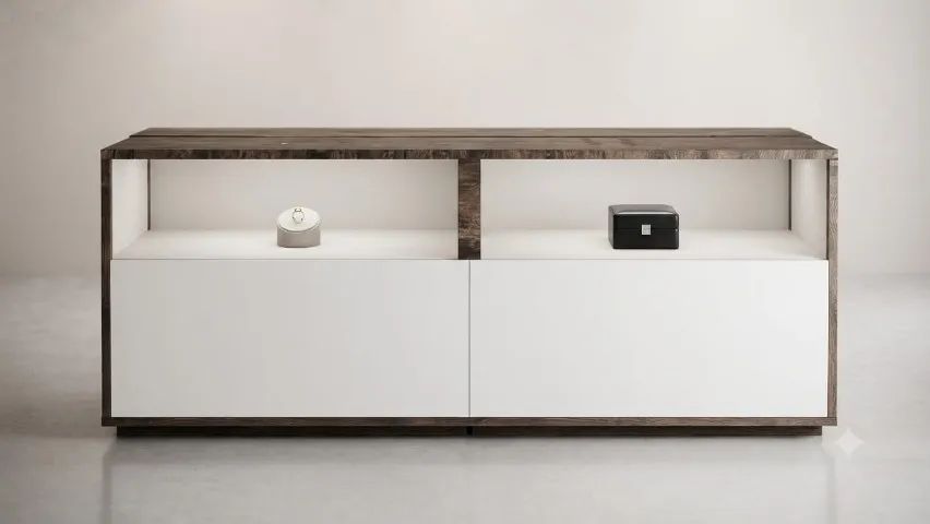 Balcão expositor de madeira MDF 
