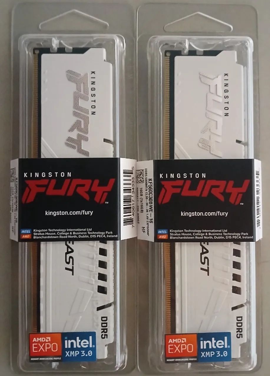 Memória Ram Kingston Fury Beast White 32 GB(2x16) 6000 MHz CL 30