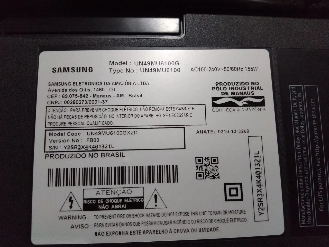 Tv Samsung 49pol com defeito 