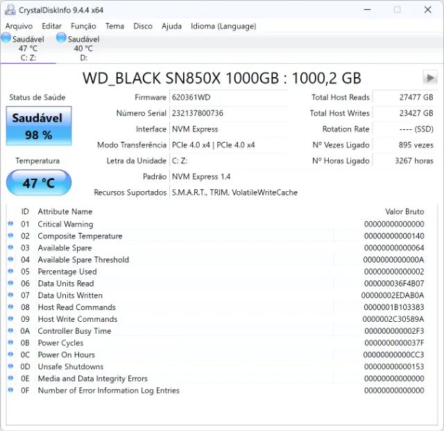 Ssd m.2 NVMe WD Black SN850X 1TB Usado - Foto 4