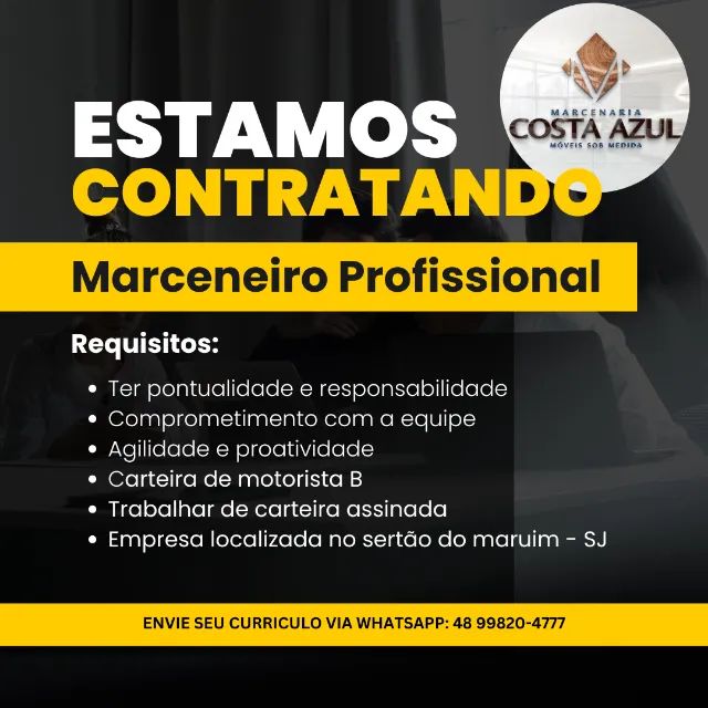 VAGA DE MARCENEIRO PROFISSIONAL 