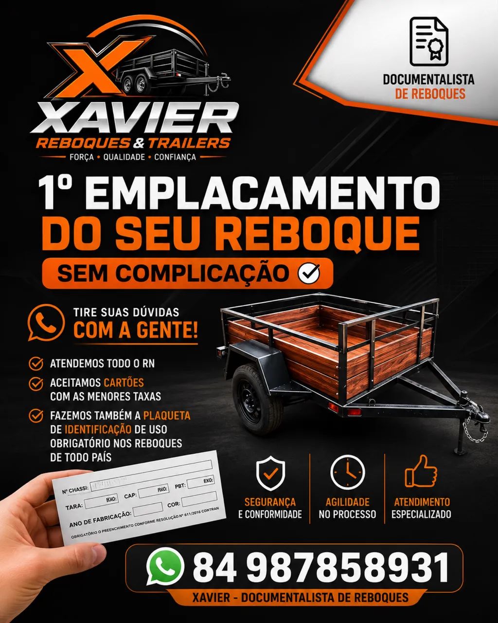 Placa para seu reboque 