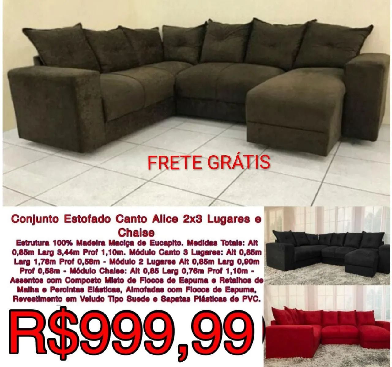 Sofá de canto várias cores frete grátis 