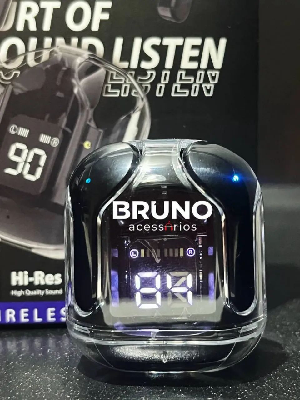 Fone de ouvido Bluetooth com led