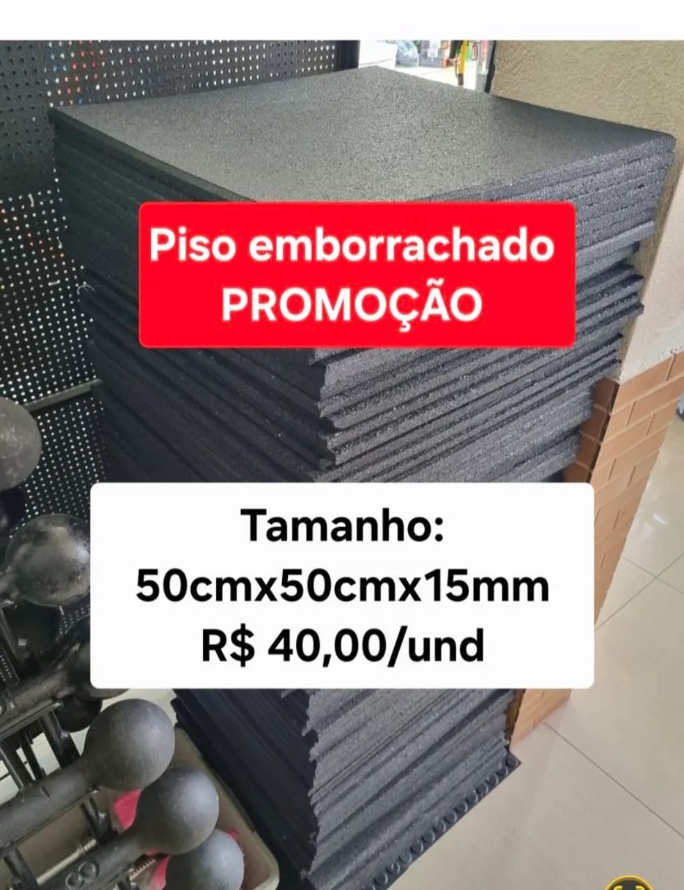 Piso emborrachado para academia - 1mx1mx15mm - Foto 3