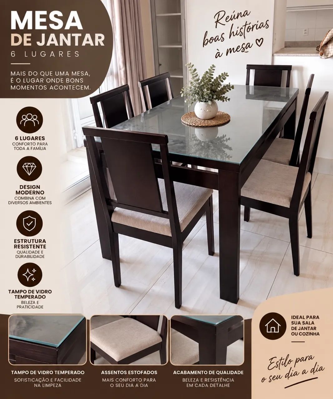 Mesa de jantar 6 lugares 