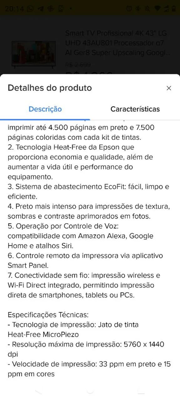 Impressora multifuncional 3x1 Epson ecotank L3250 Wi-fi (nova, lacrada, com nota fiscal) - Foto 4