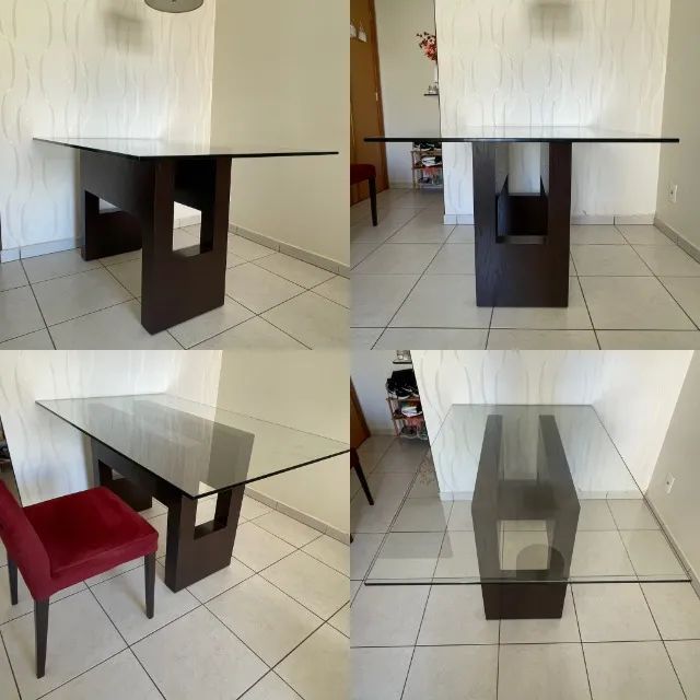Mesa de Jantar retangular com tampo de vidro e 4 cadeiras - Foto 2