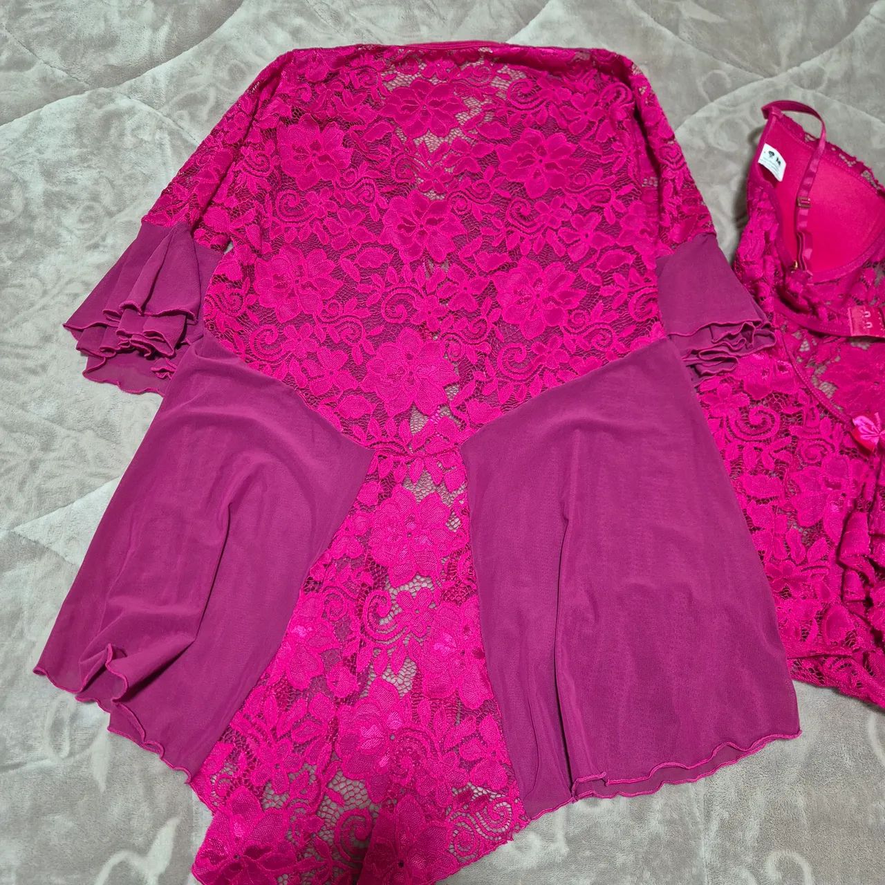 Conjunto Lingerie (Camisola e Robe) Rosa M - Foto 5