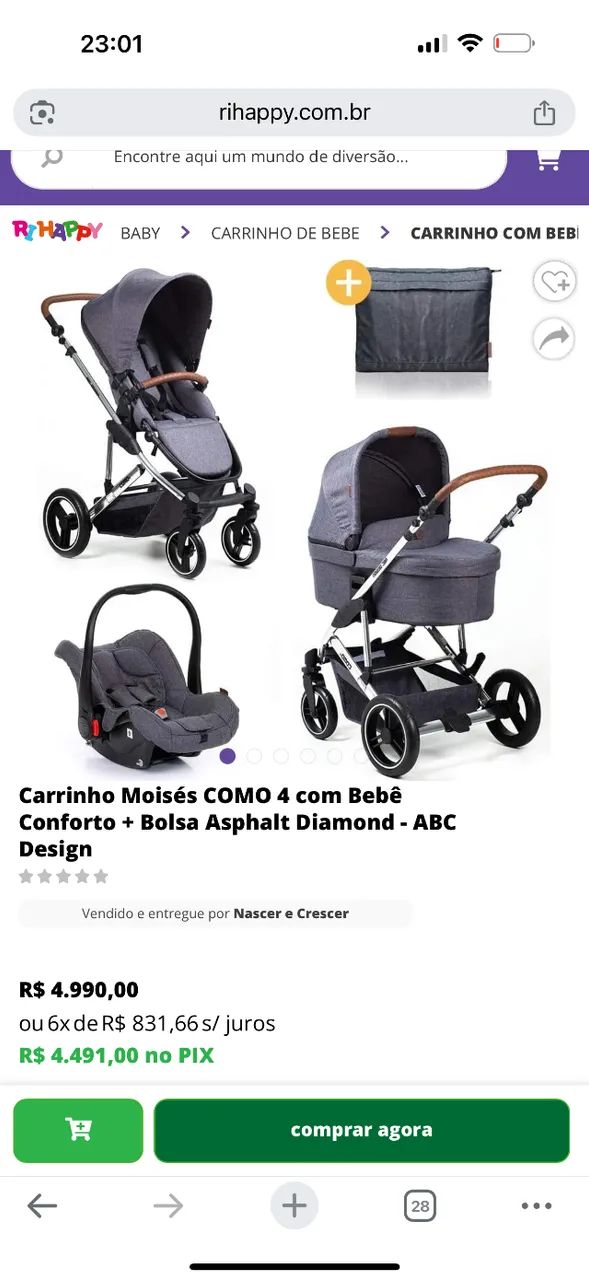 Vende-se Carrinho de Bebê COMO 4 - ABC Design em EXCELENTE ESTADO!!