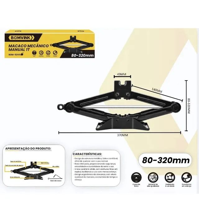 macaco mecânico manual 1t profissional alta resistente- bomvink bom-1544