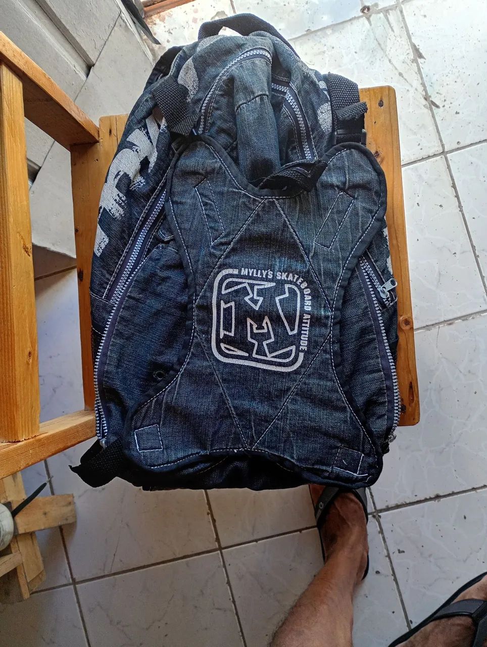Mochila jeans Myllys antiga - Foto 3