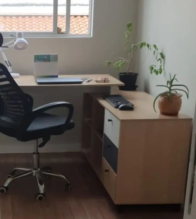 Mesa de Escritório em L estilo escandinavo 100% MDF