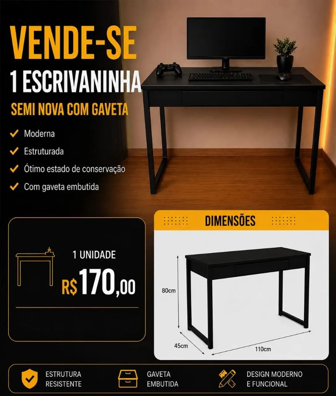 Escrivaninha com gaveta embutida