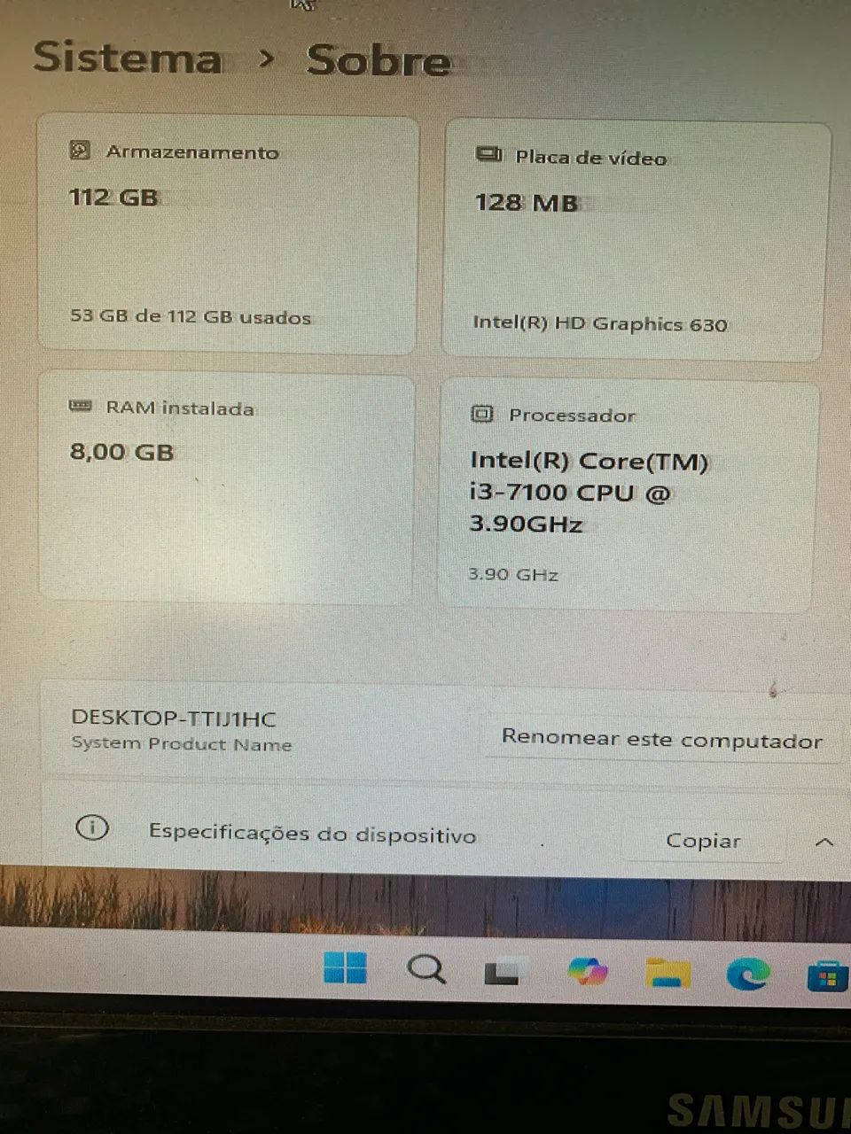 Cpu i3 7? geração 8gb ssd 120gb