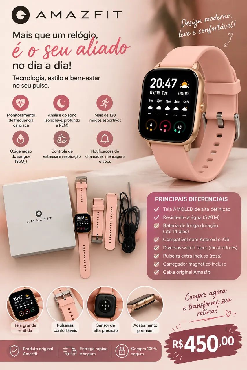 Relógio Amazfit Rosa