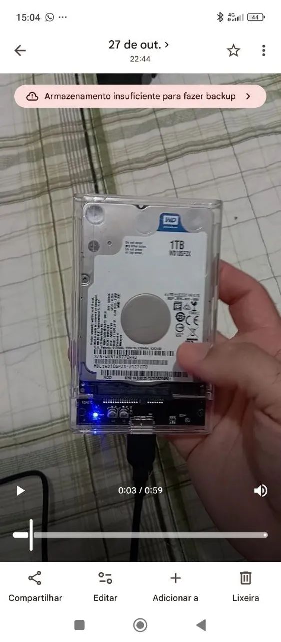 HD 1TB na case e adaptado. - Foto 3